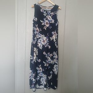 J Jill Tall Maxi Dress Navy Floral Pockets Size Large